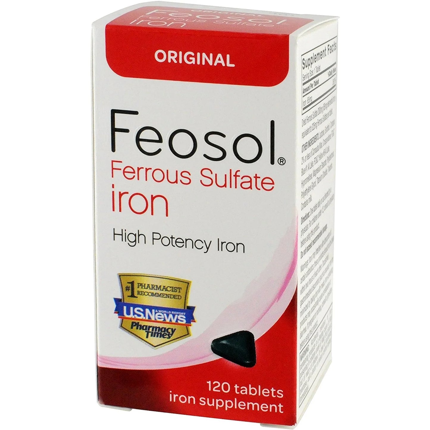 Original Ferrous Sulfate Iron, 120 Count, High Potency Iron Supplement, White