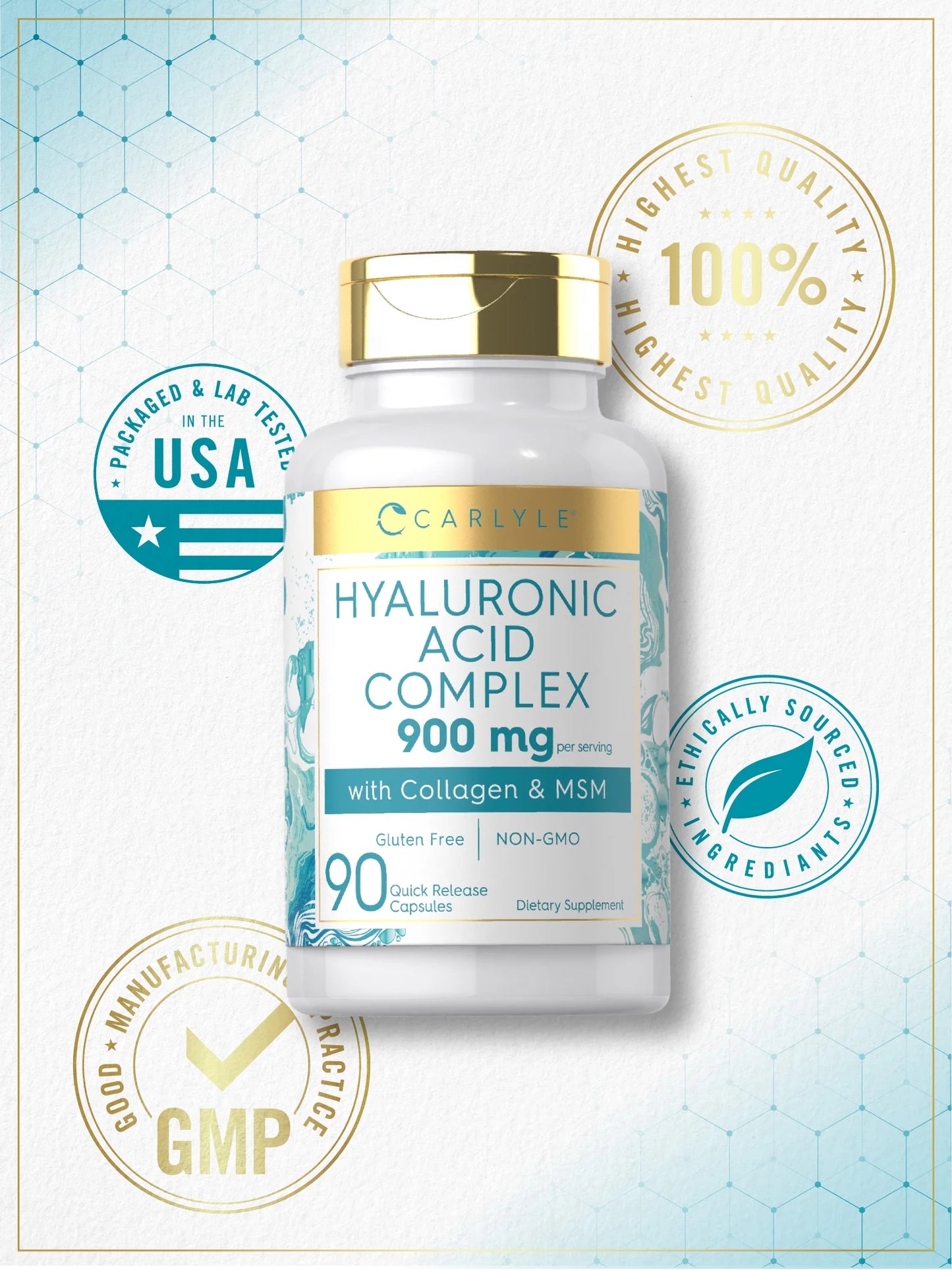 Hyaluronic Acid Supplement with Collagen 900Mg | 90 Capsules | with MSM | by