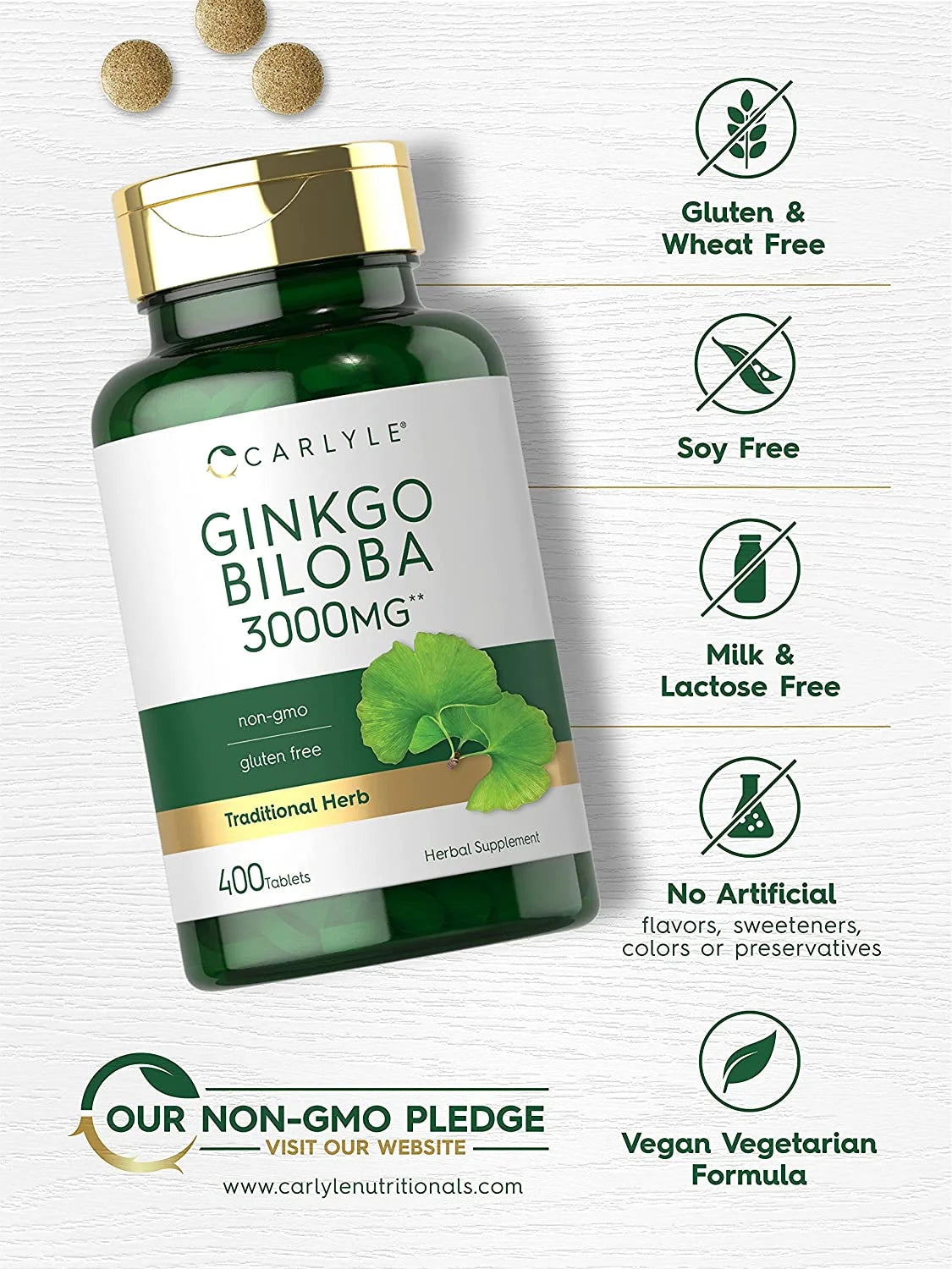 Ginkgo Biloba 3000Mg | 400 Tablets | Vegetarian Supplement for Men and Women | by