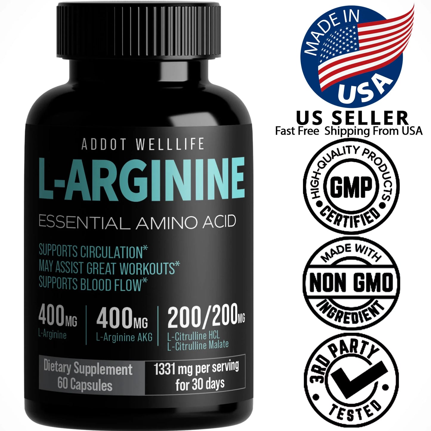 Amino Acid Supplements, L-Arginine, L-Arginine AKG, L-Citrulline HCL, Beta-Alanine for Muscle Growth, 60 Count