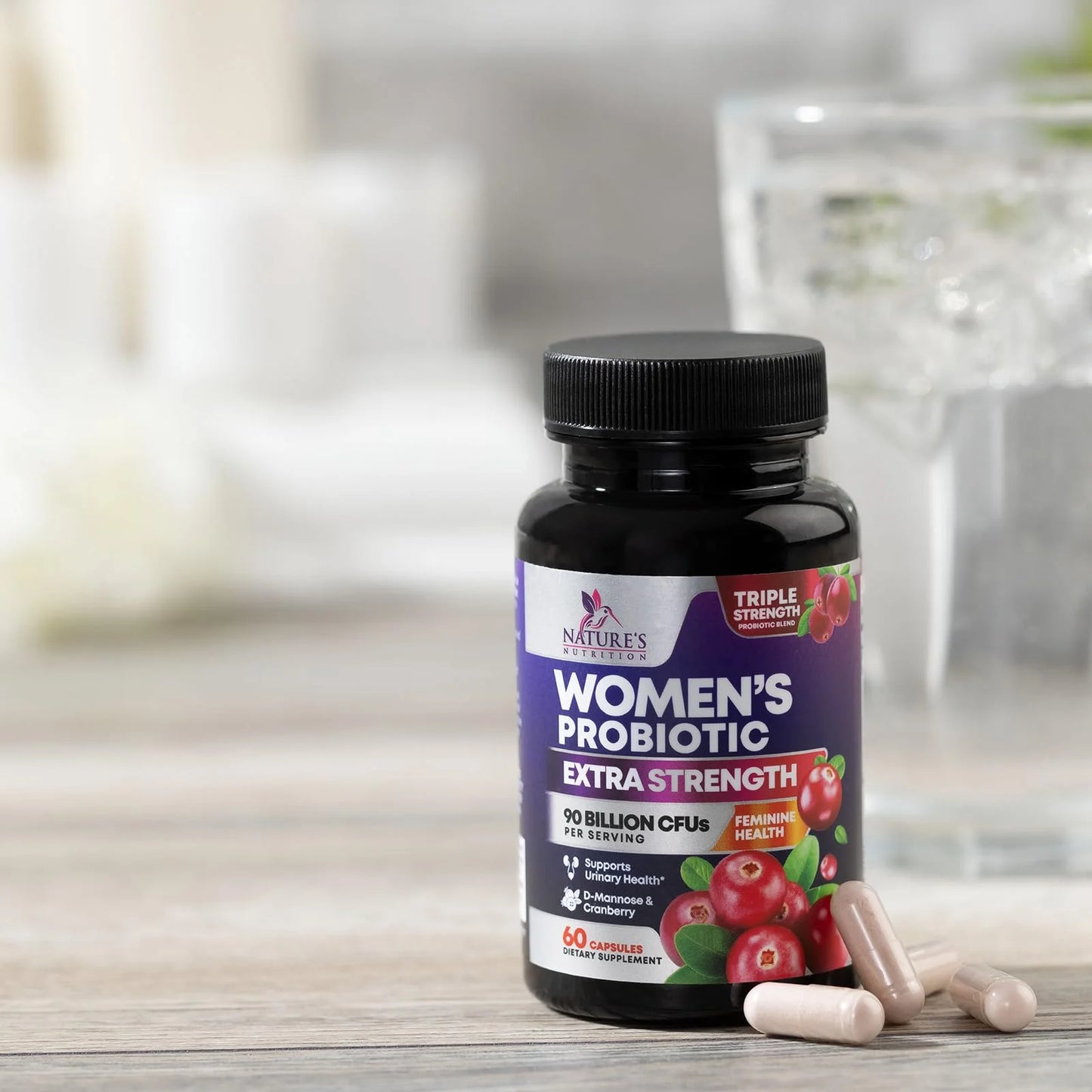 Daily Probiotics for Women - PH Balance, Digestive, UT, & Feminine Health Support, 90 Billion CFU Vaginal Probiotics with Prebiotics, 16 Strains with Cranberry, Pro Biotics for Women, 60 Capsules