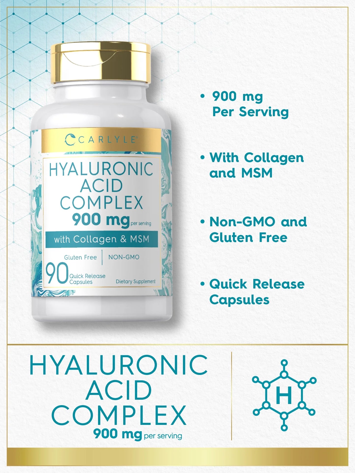 Hyaluronic Acid Supplement with Collagen 900Mg | 90 Capsules | with MSM | by