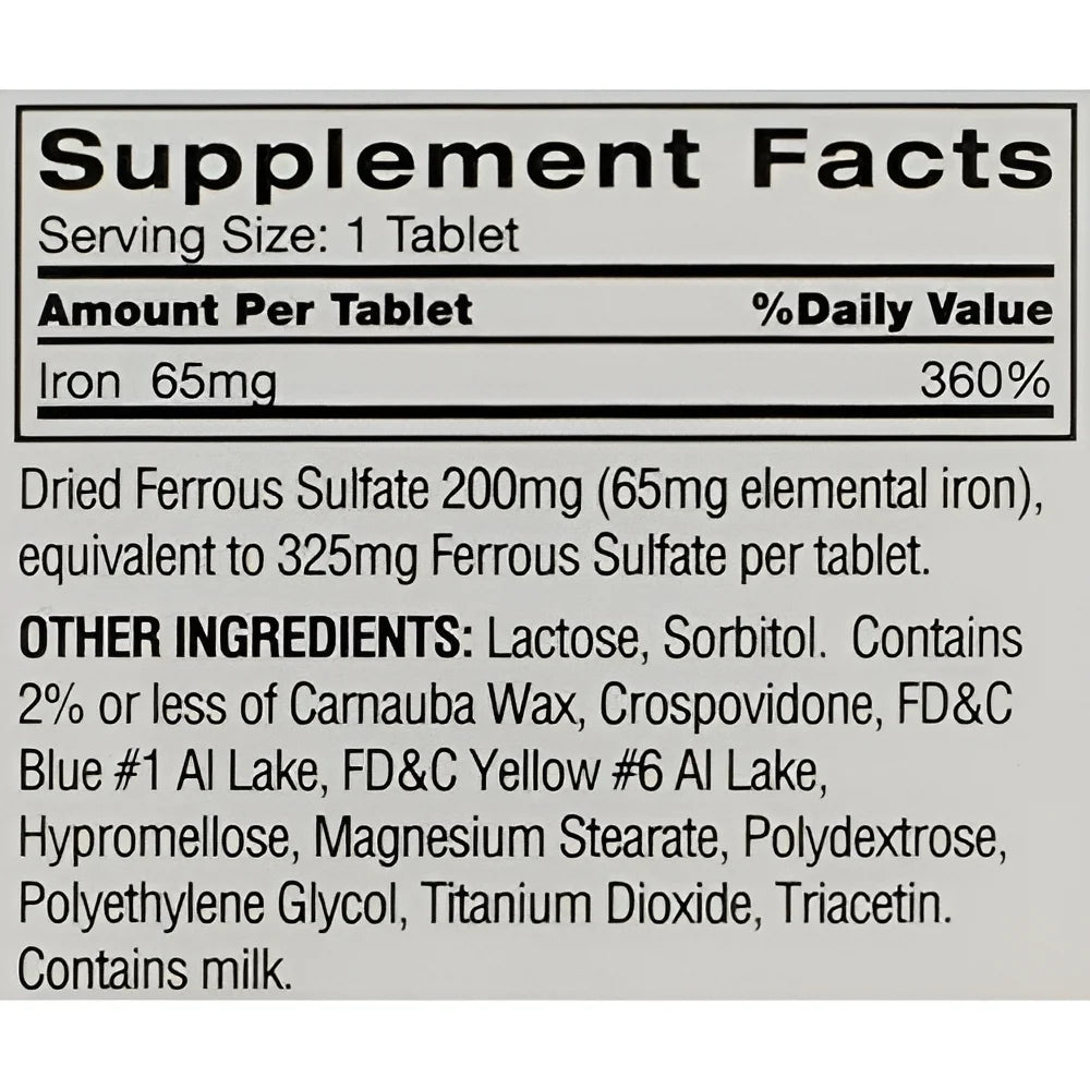 Original Ferrous Sulfate Iron, 120 Count, High Potency Iron Supplement, White