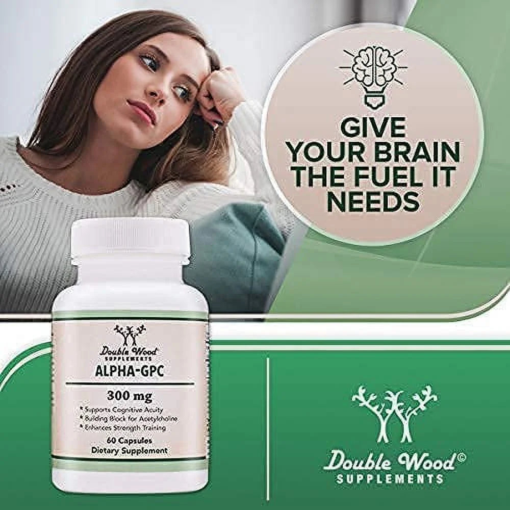 Alpha GPC Choline Supplement, Pharmaceutical Grade, Made in USA (60 Capsules 300Mg)