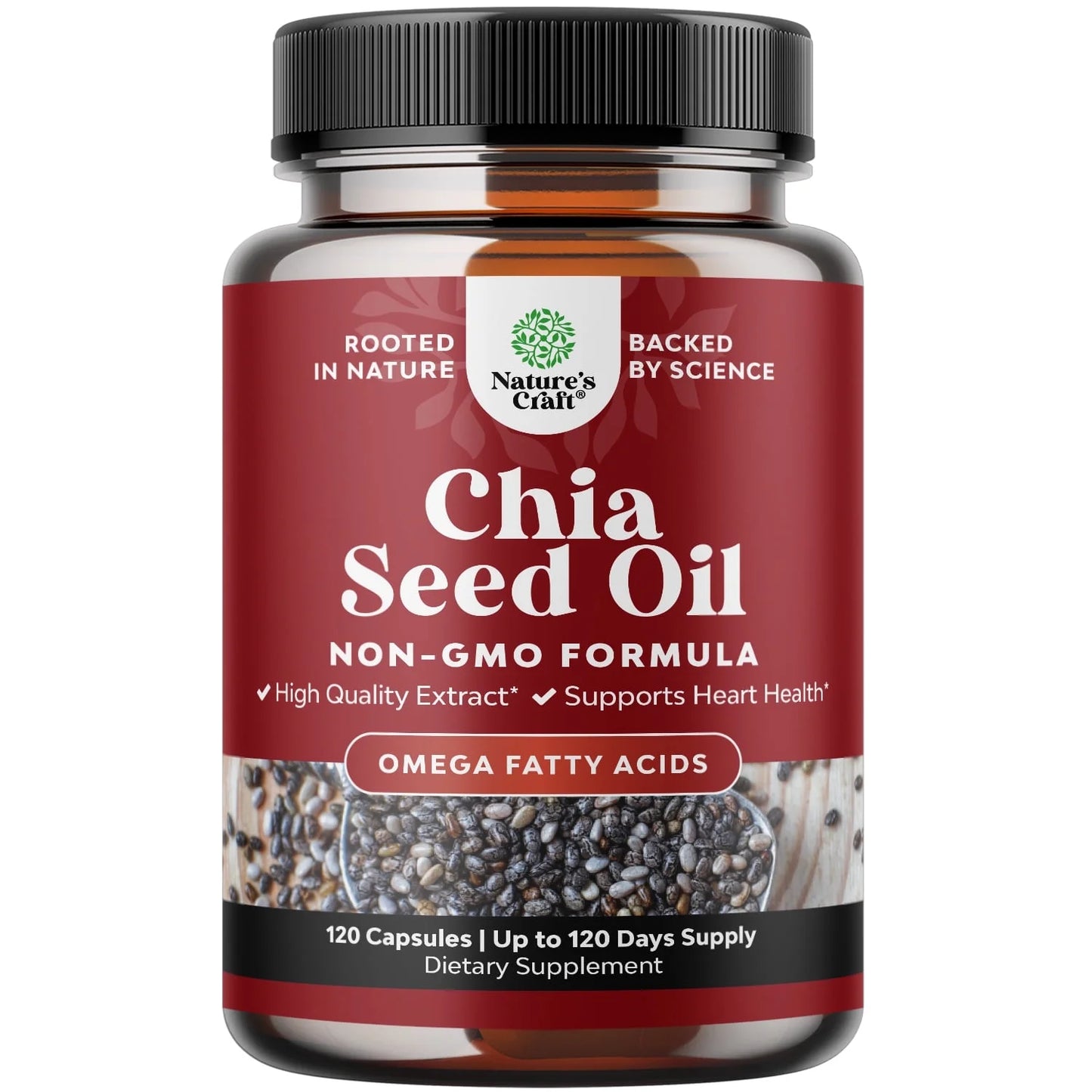 Chia Seed Oil Extract Capsules - Plant Based Omega 3 6 9 Supplement Daily Fiber Capsules for Adults Digestive Support Immunity and Heart Health Omega 3 Fatty Acids Supplement for Men and Women 120