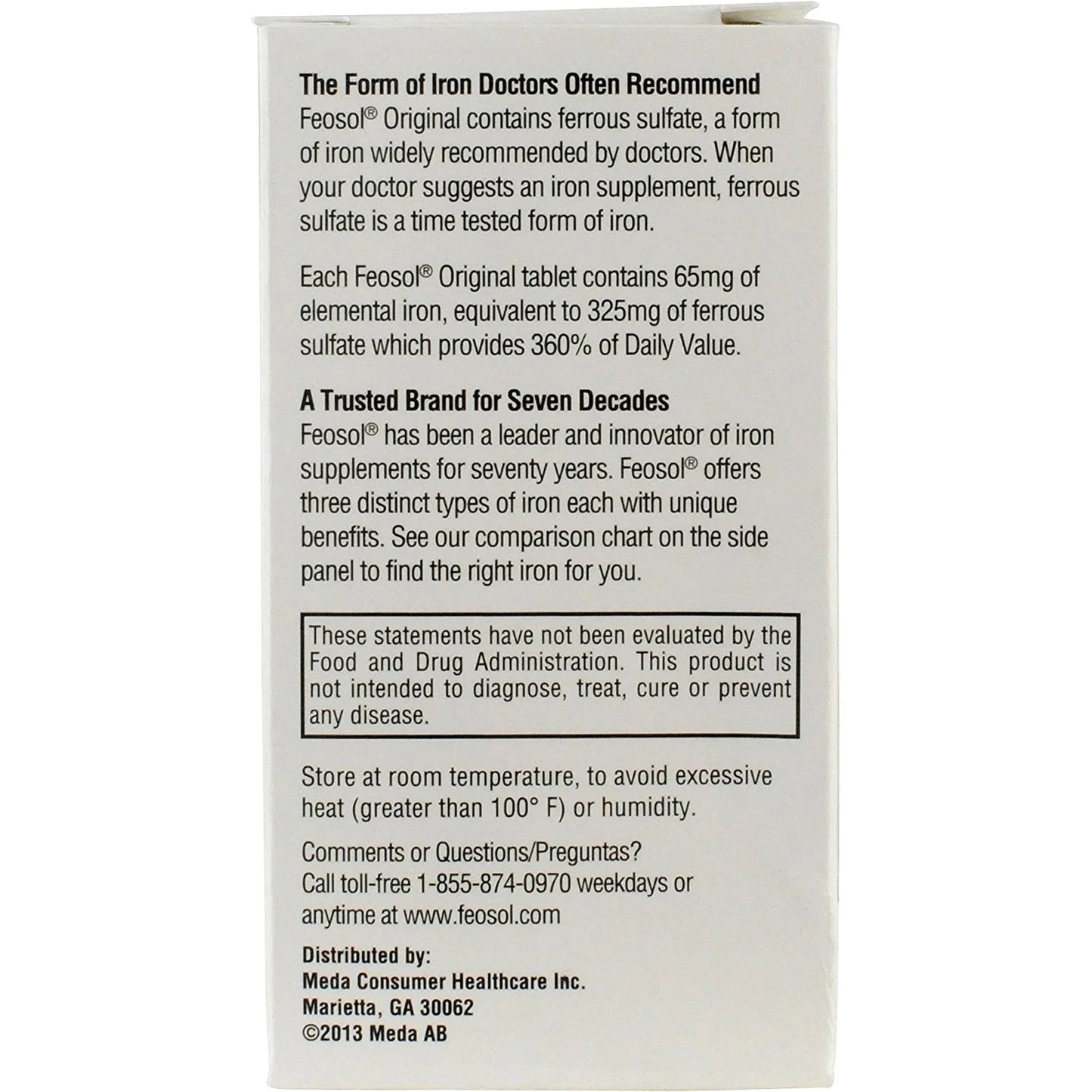 Original Ferrous Sulfate Iron, 120 Count, High Potency Iron Supplement, White