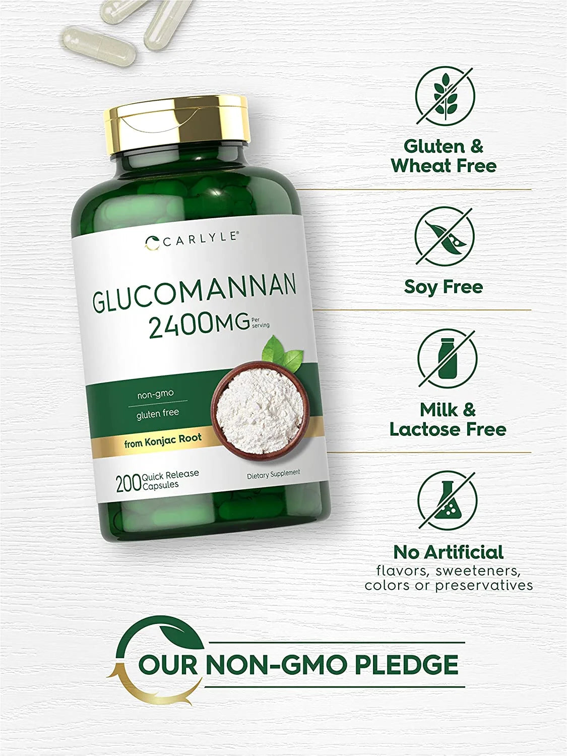 Glucomannan Capsules 2400Mg | 200 Count | Soluble Fiber Pills for Men and Women | by