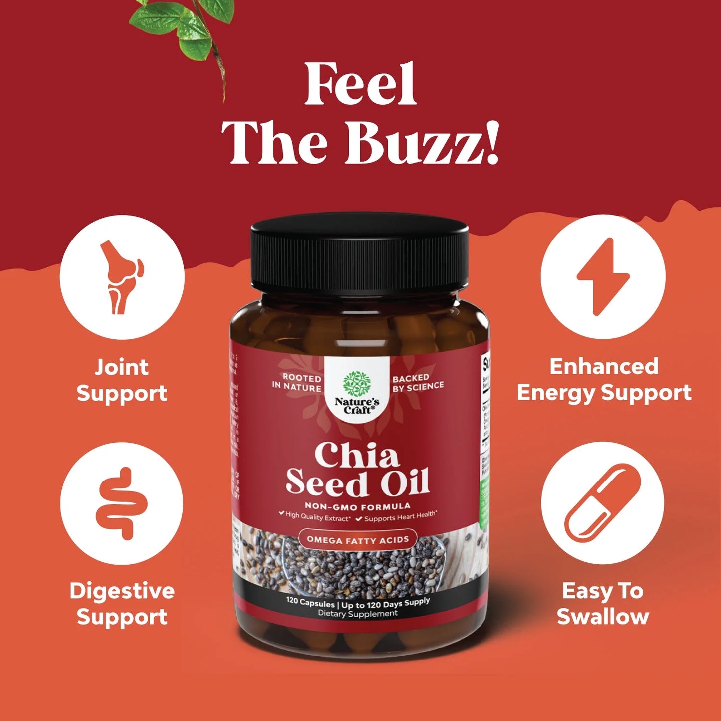 Chia Seed Oil Extract Capsules - Plant Based Omega 3 6 9 Supplement Daily Fiber Capsules for Adults Digestive Support Immunity and Heart Health Omega 3 Fatty Acids Supplement for Men and Women 120