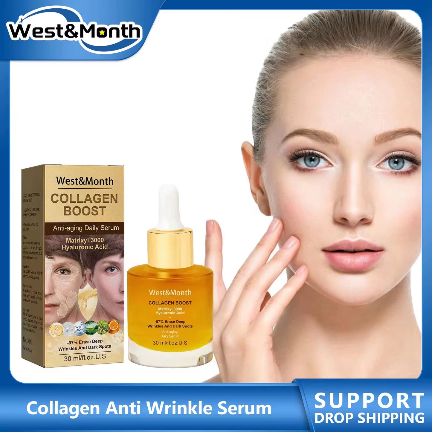 Collagen anti Wrinkle Serum Lifting Firming Fade Fine Lines Pore Shrink Remove Da-Rk Sp-Ot Melanin W-Hitening Anti-Aging Essence