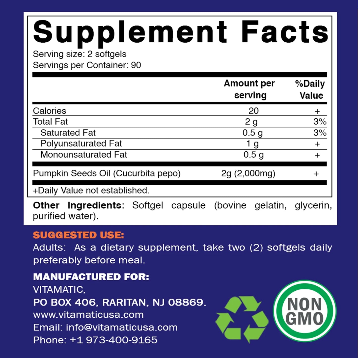 2 Pack - Pumpkin Seed Oil 2000Mg Softgel Capsules per Serving - 180 Softgels - (1000 Mg per Softgels) (Total 360 Softgels)