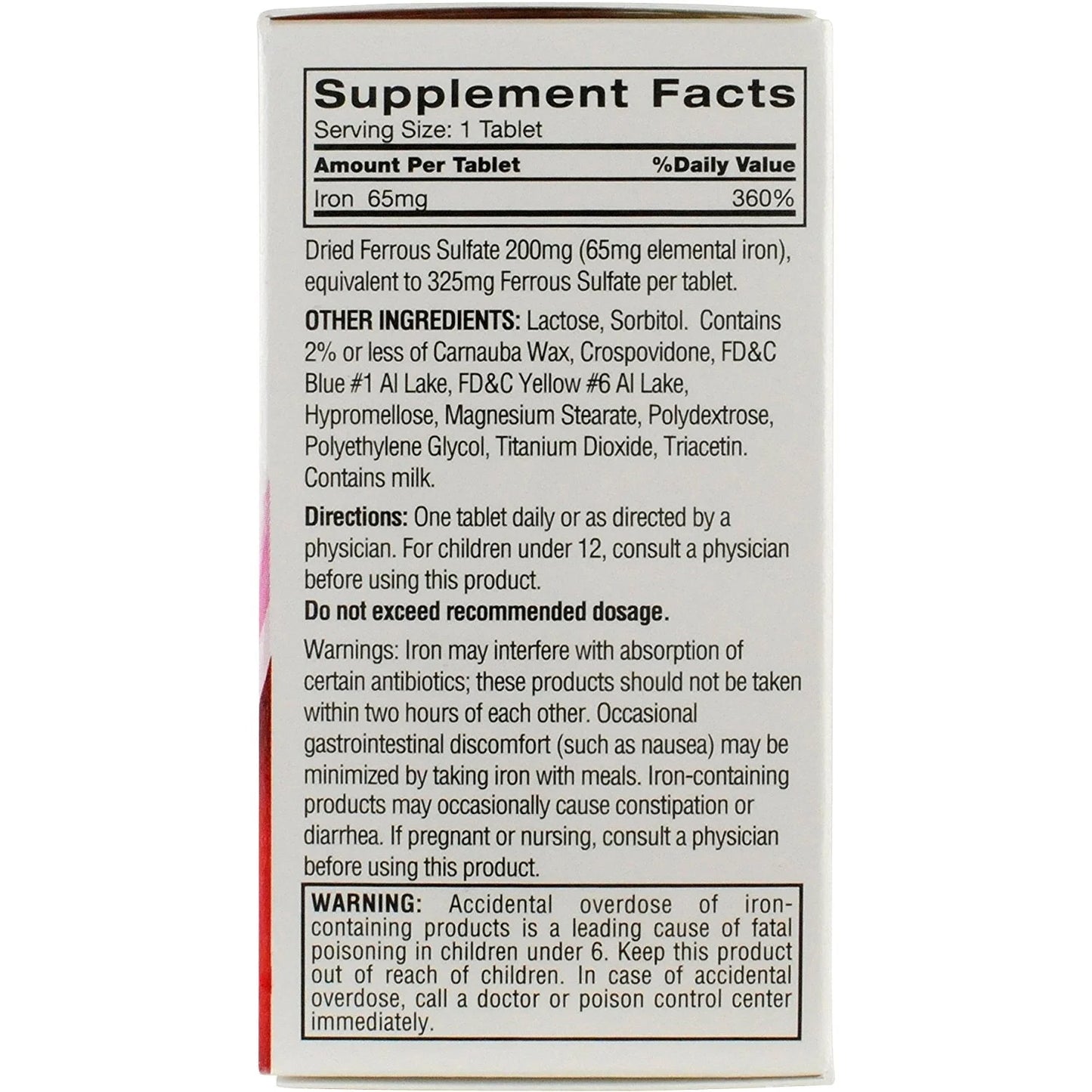Original Ferrous Sulfate Iron, 120 Count, High Potency Iron Supplement, White