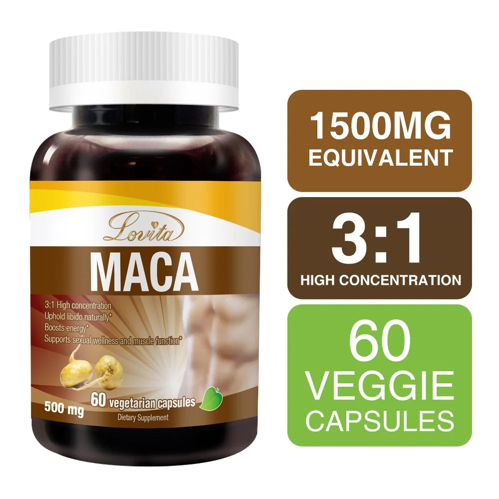 Maca Root Extract 1500Mg, Energy, Performance & Mood Supplement for Men & Women, Supports Reproductive Health, 60 Vegetarian Capsules (Pack of 3)