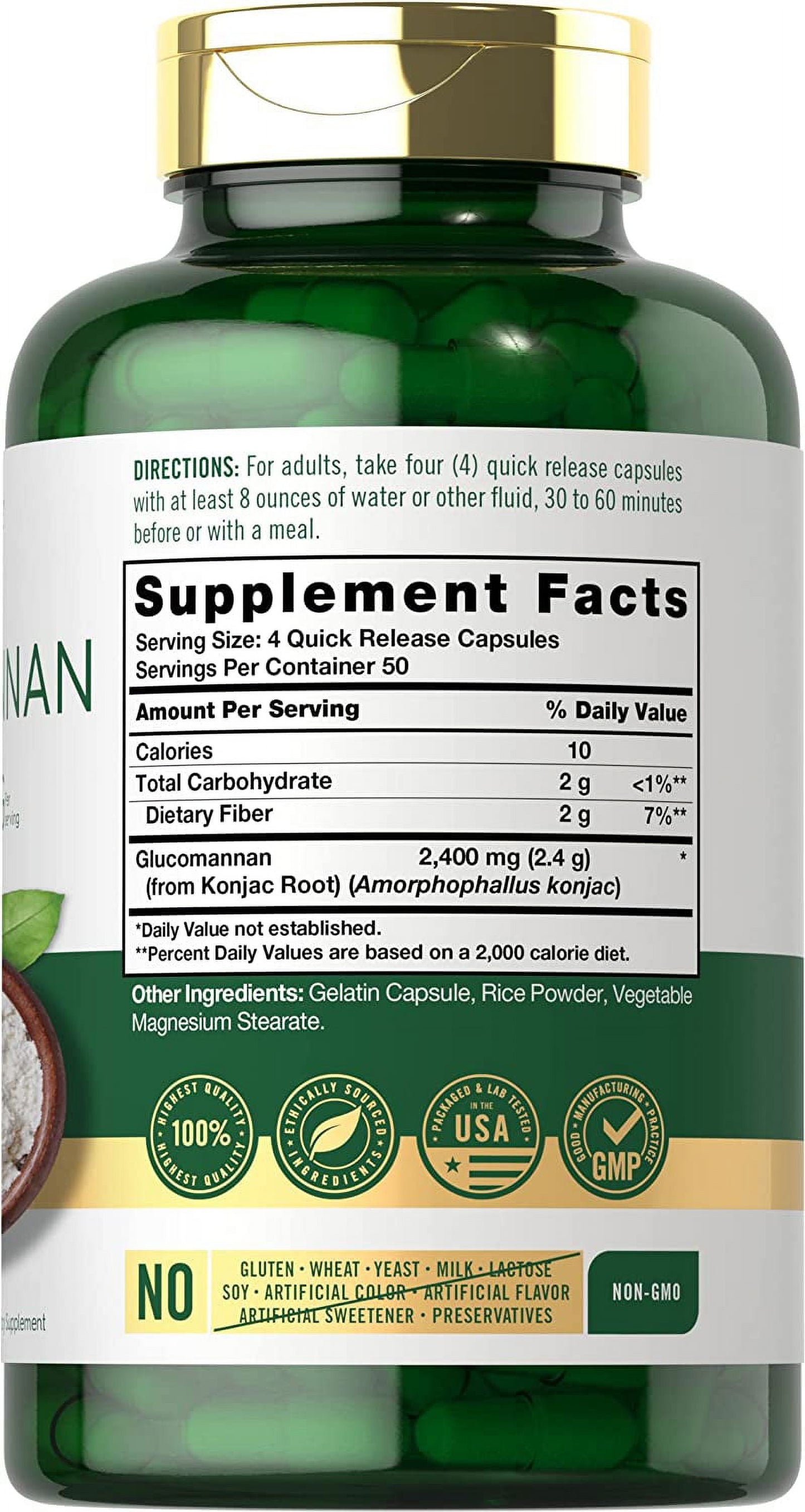 Glucomannan Capsules 2400Mg | 200 Count | Soluble Fiber Pills for Men and Women | by