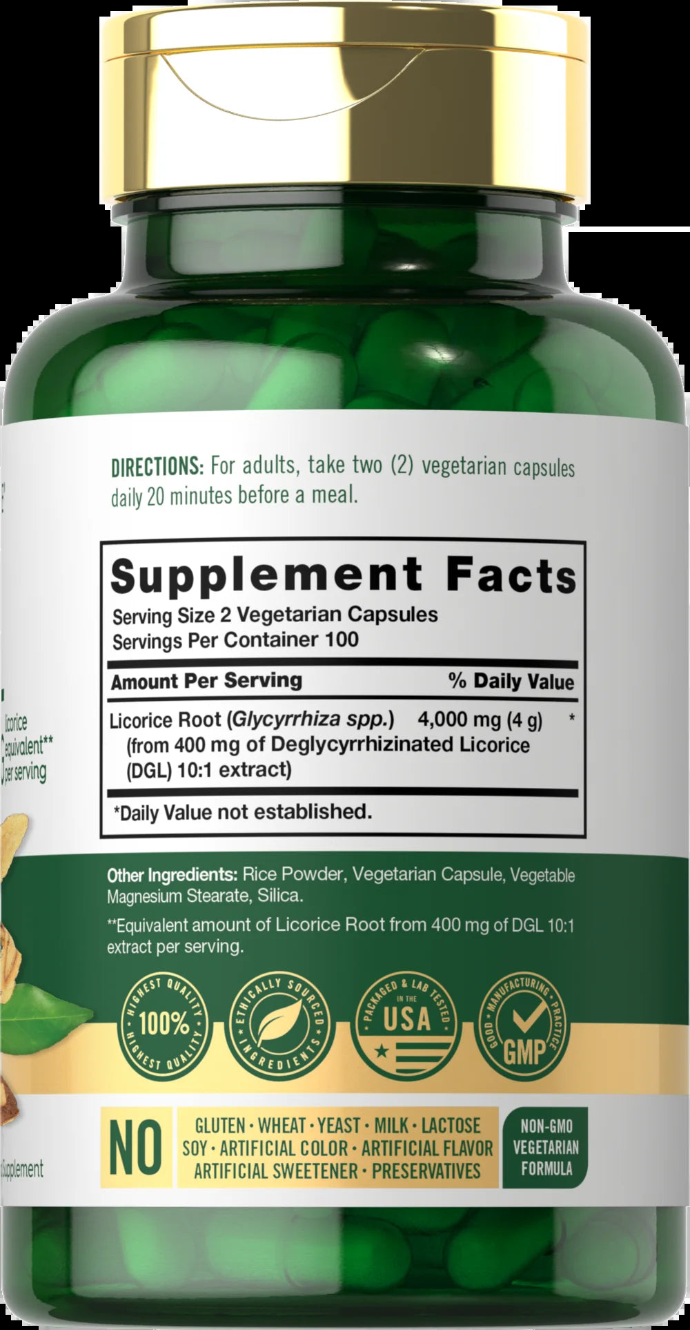 DGL Deglycyrrhizinated Licorice Capsules | 200 Count | 4000Mg | by