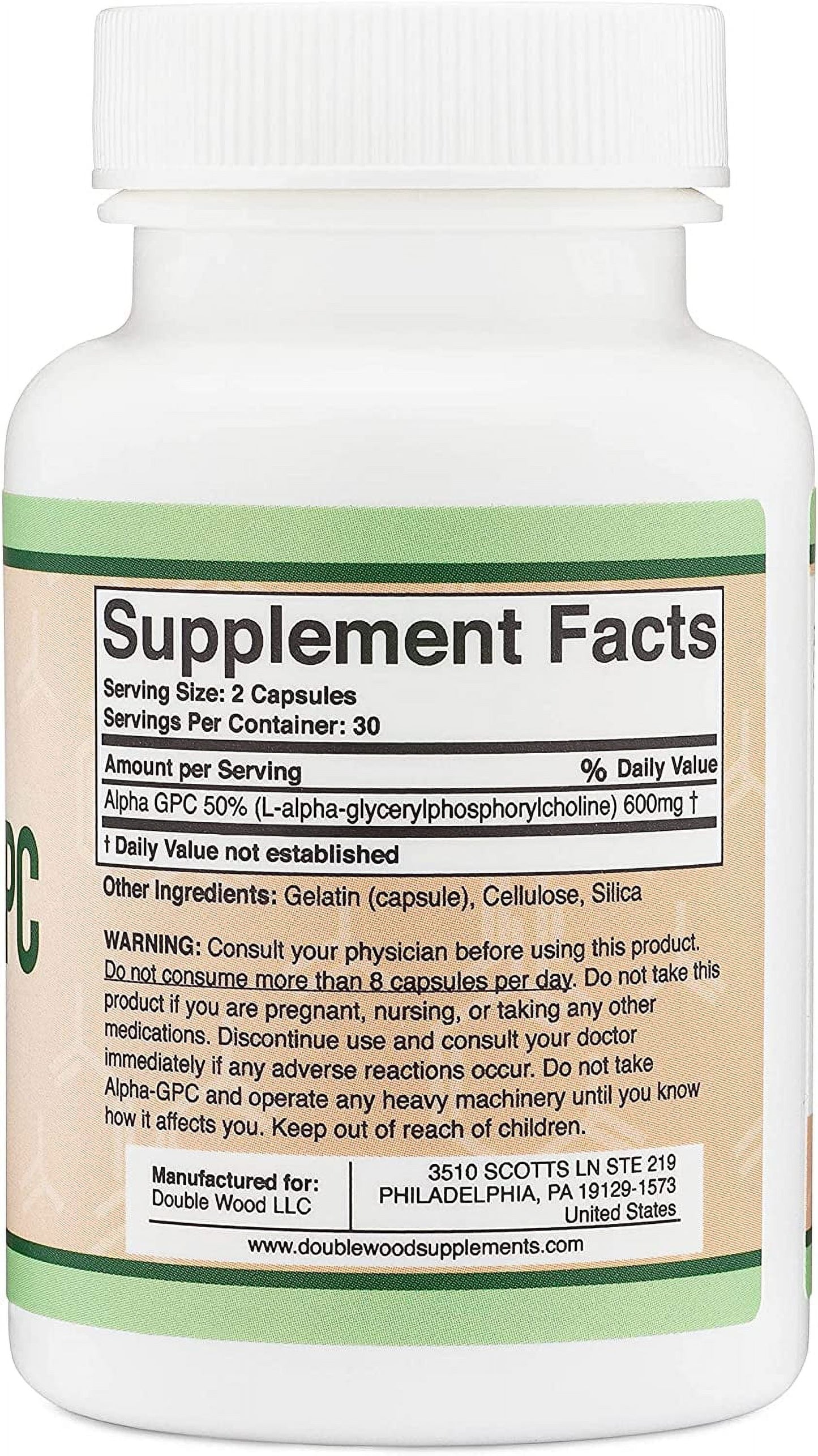 Alpha GPC Choline Supplement, Pharmaceutical Grade, Made in USA (60 Capsules 300Mg)