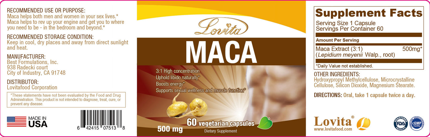 Maca Root Extract 1500Mg, Energy, Performance & Mood Supplement for Men & Women, Supports Reproductive Health, 60 Vegetarian Capsules (Pack of 3)