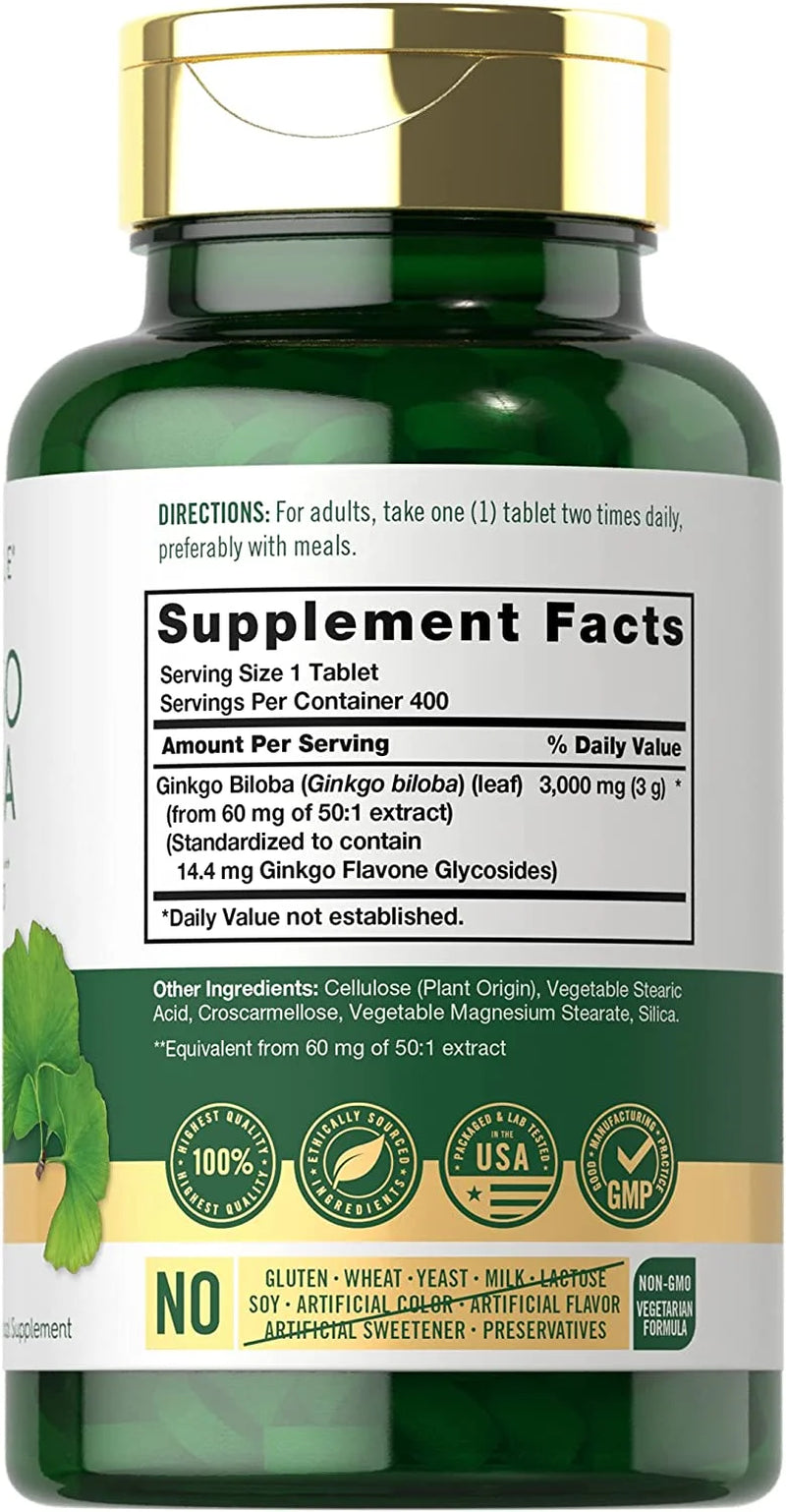 Ginkgo Biloba 3000Mg | 400 Tablets | Vegetarian Supplement for Men and Women | by