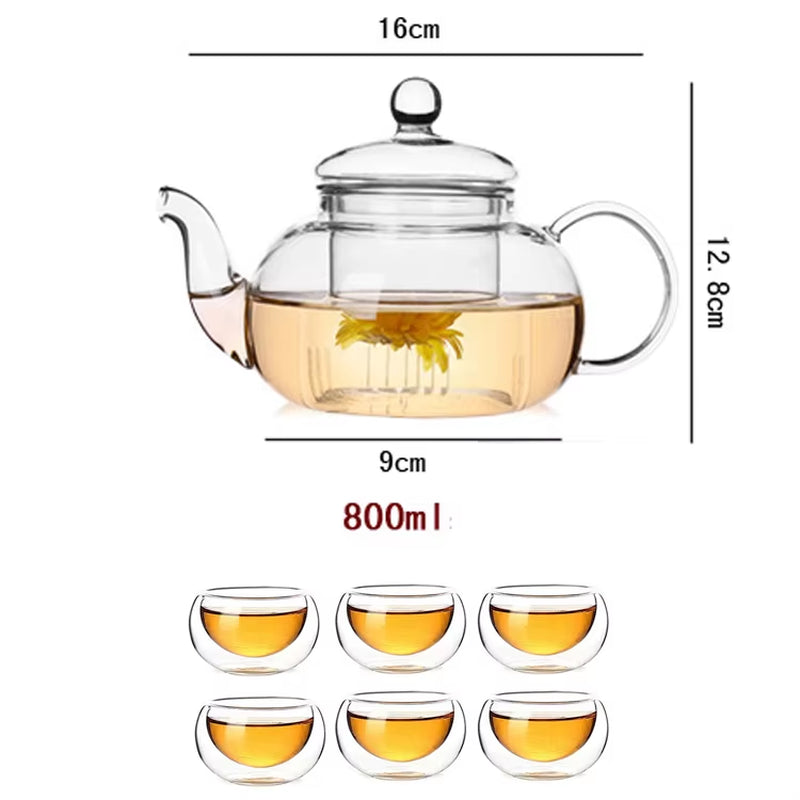 High Quality Heat Resistant Glass Tea Pot,Practical Bottle Flower Tea Cup Glass Teapot with Infuser Tea Leaf Herbal Coffee