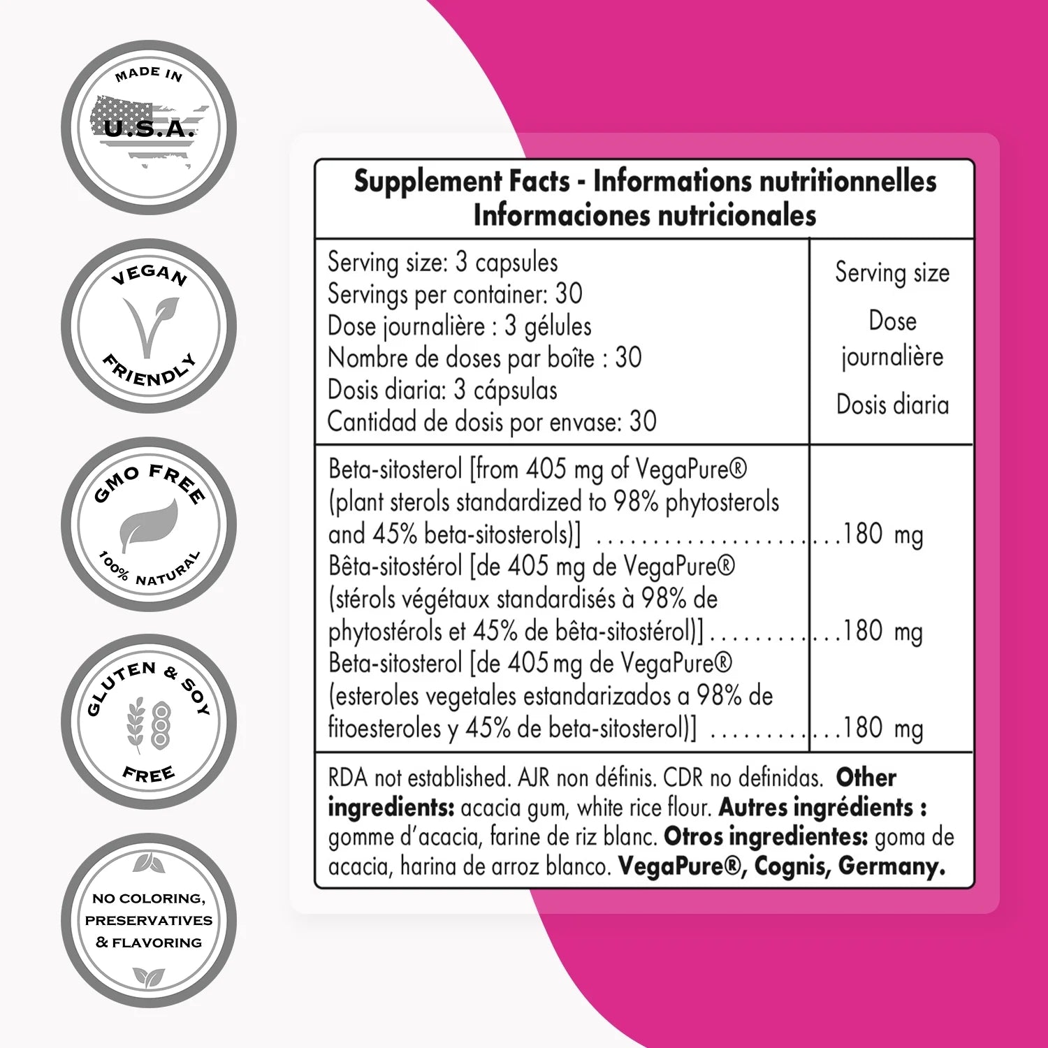 - Beta-Sitosterol 180 Mg per Day - Prostate Supplements for Men | Non-Gmo & Gluten Free - 90 Vegetarian Capsules
