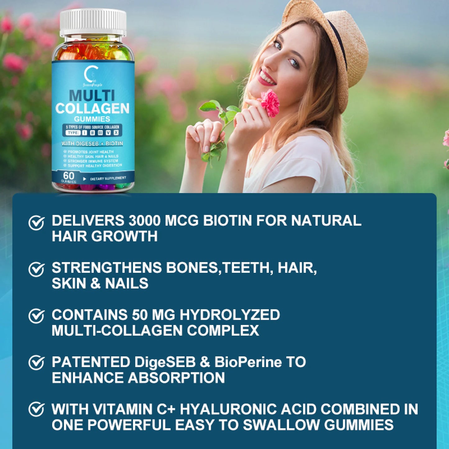 2 PACK Multi Collagen Gummies | 5 Types of Food Source Collagen Supplements - Promotes Healthy Hair, Skin, Nail | 120 Gummies
