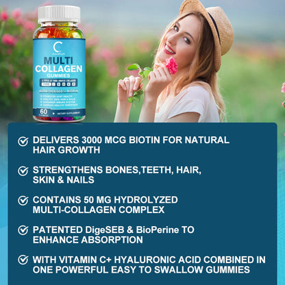 2 PACK Multi Collagen Gummies | 5 Types of Food Source Collagen Supplements - Promotes Healthy Hair, Skin, Nail | 120 Gummies