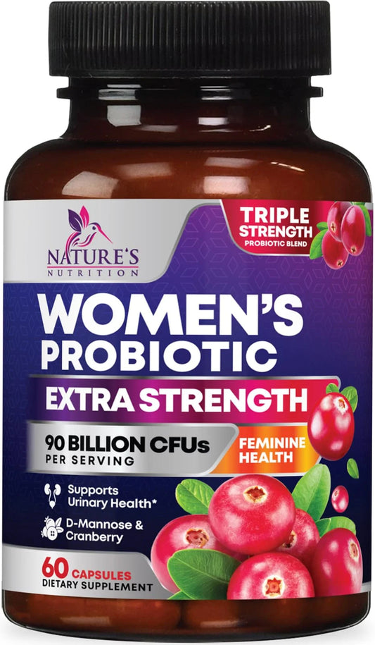 Daily Probiotics for Women - PH Balance, Digestive, UT, & Feminine Health Support, 90 Billion CFU Vaginal Probiotics with Prebiotics, 16 Strains with Cranberry, Pro Biotics for Women, 60 Capsules