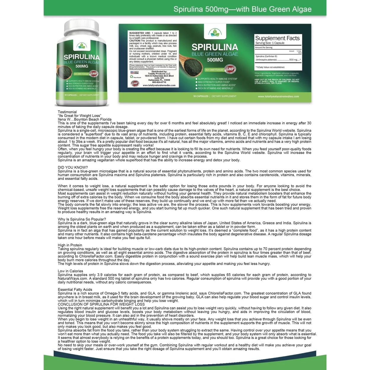 Spirulina 500Mg with Blue Green Algea