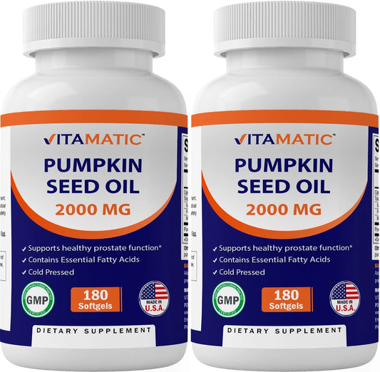 2 Pack -  Pumpkin Seed Oil 2000Mg Softgel Capsules per Serving - 180 Softgels - (1000 Mg per Softgels) (Total 360 Softgels)