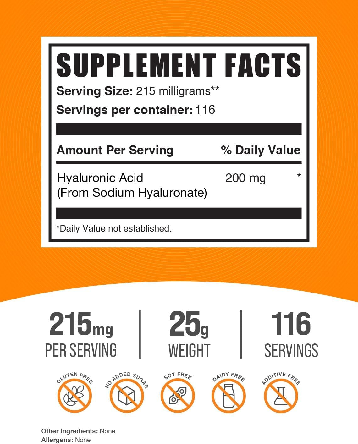.Com Hyaluronic Acid Powder - Hyaluronic Acid Supplements, Hyaluronic Acid 215Mg - Hyaluronic Acid Food Grade, Gluten Free - 215Mg per Serving, 25G (0.88 Oz) (Pack of 1)