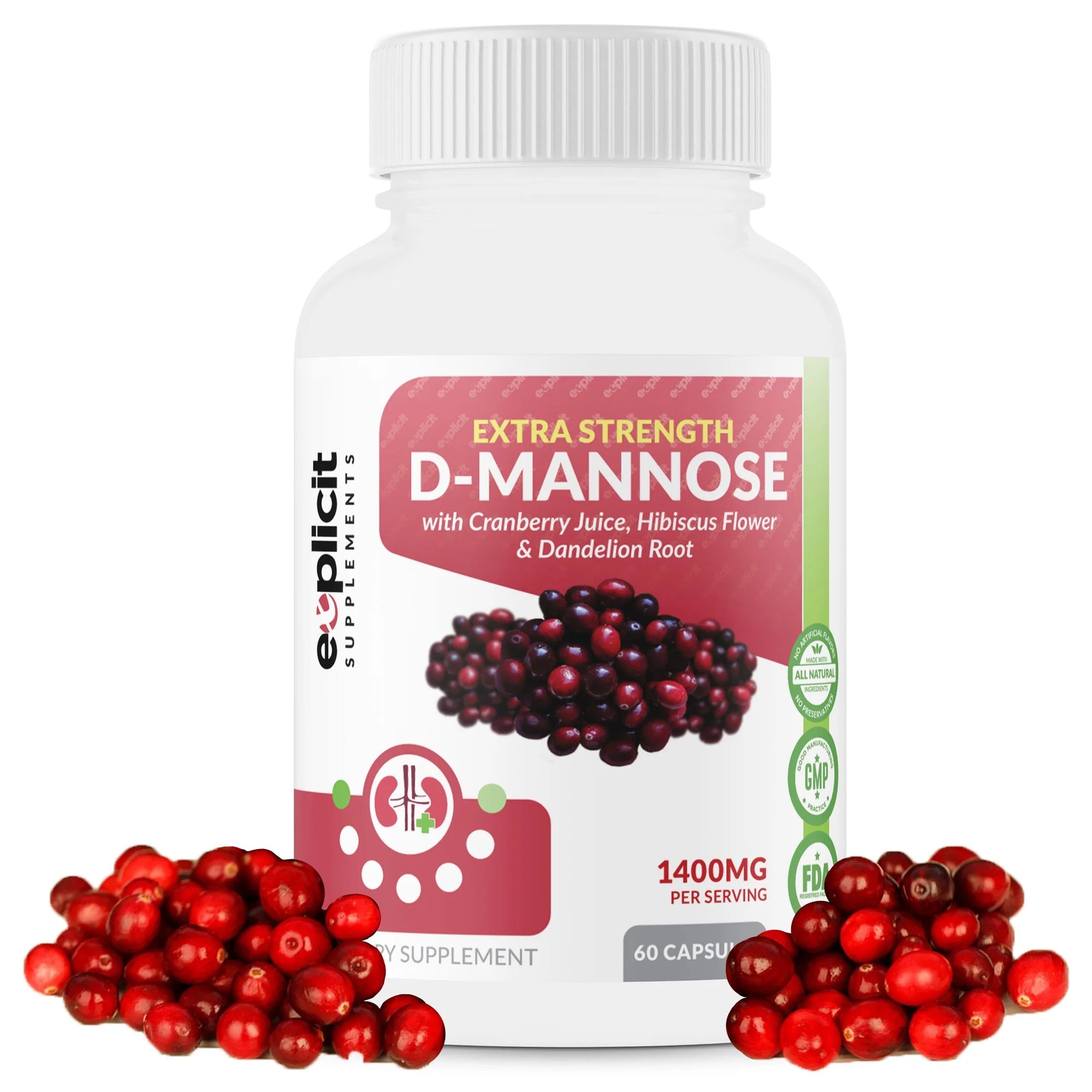 D-Mannose Capsules - Urinary Tract Cleanse & UTI Support - Fast Acting Digestive Cleanser - 1000Mg per Serving -  - 60 Capsules