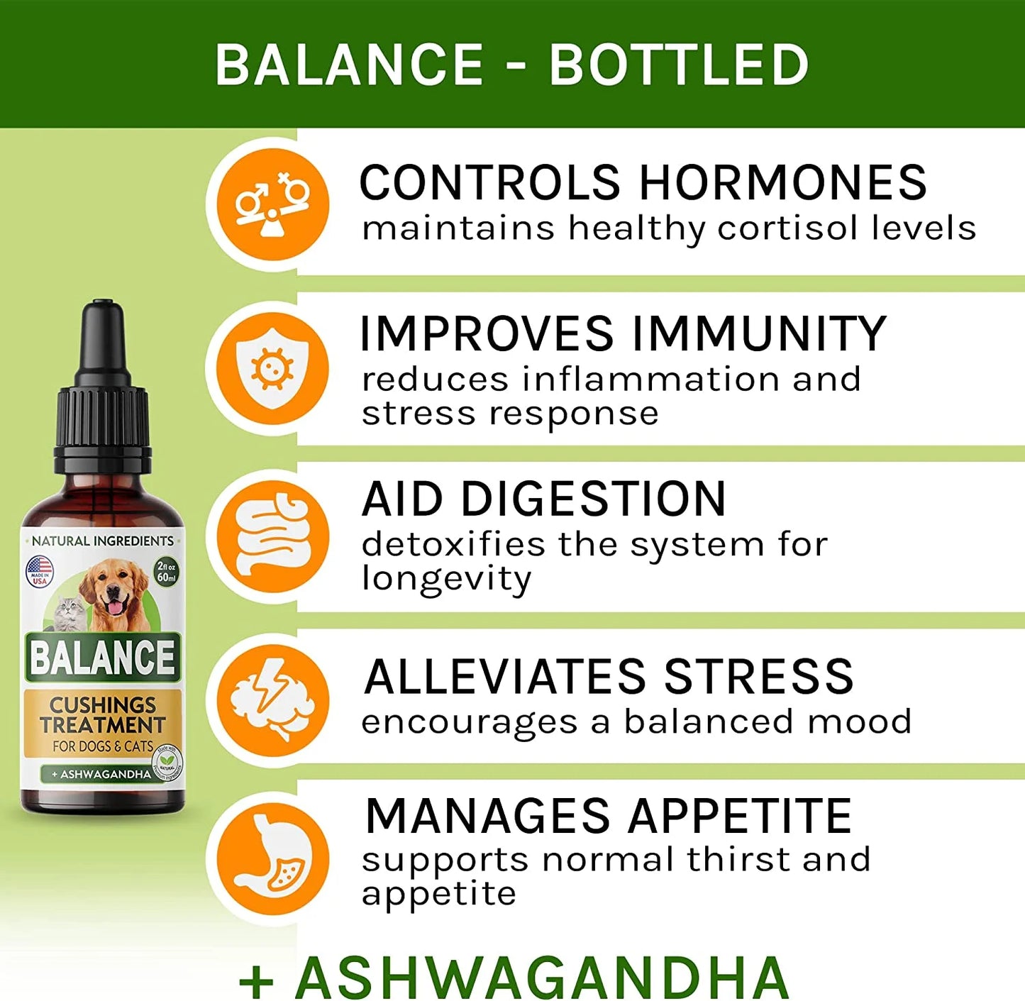 Аdrenal Balance for Dogs and Cats - Cushings Treatment for Pets, Аdrenal Support W/Ashwagandha, Licorice Root, Rhodiola Rosea – Best Cushings Treatment for Dogs - 2Oz Harmony Herbal Drops