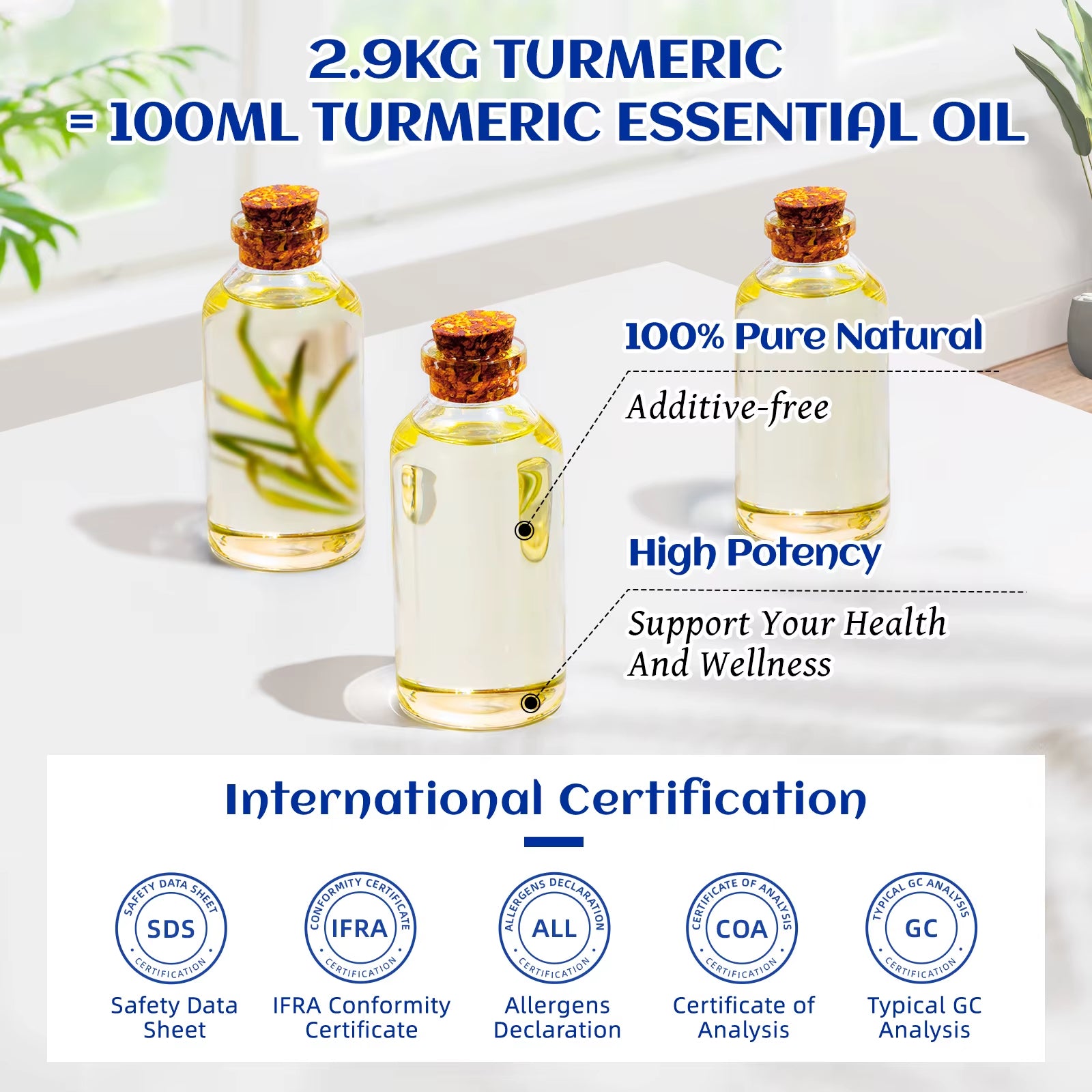 100ML Turmeric Essential Oils, 100% Pure Herbal Plant Oil for Candle, Health Promotion, Diffuser and Humidifier, Relax