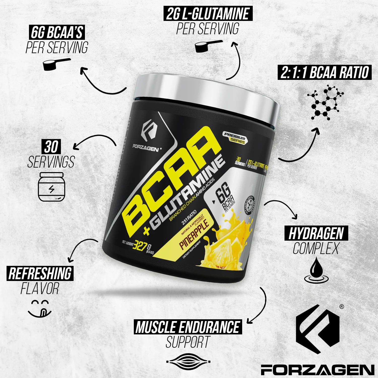 Bcaa Powder + Glutamine - Bcaa Amino Acids with Electrolytes Keto Friendly and Essential Amino Acids Supplements | Post Workout Recovery Drink (PINEAPPLE)