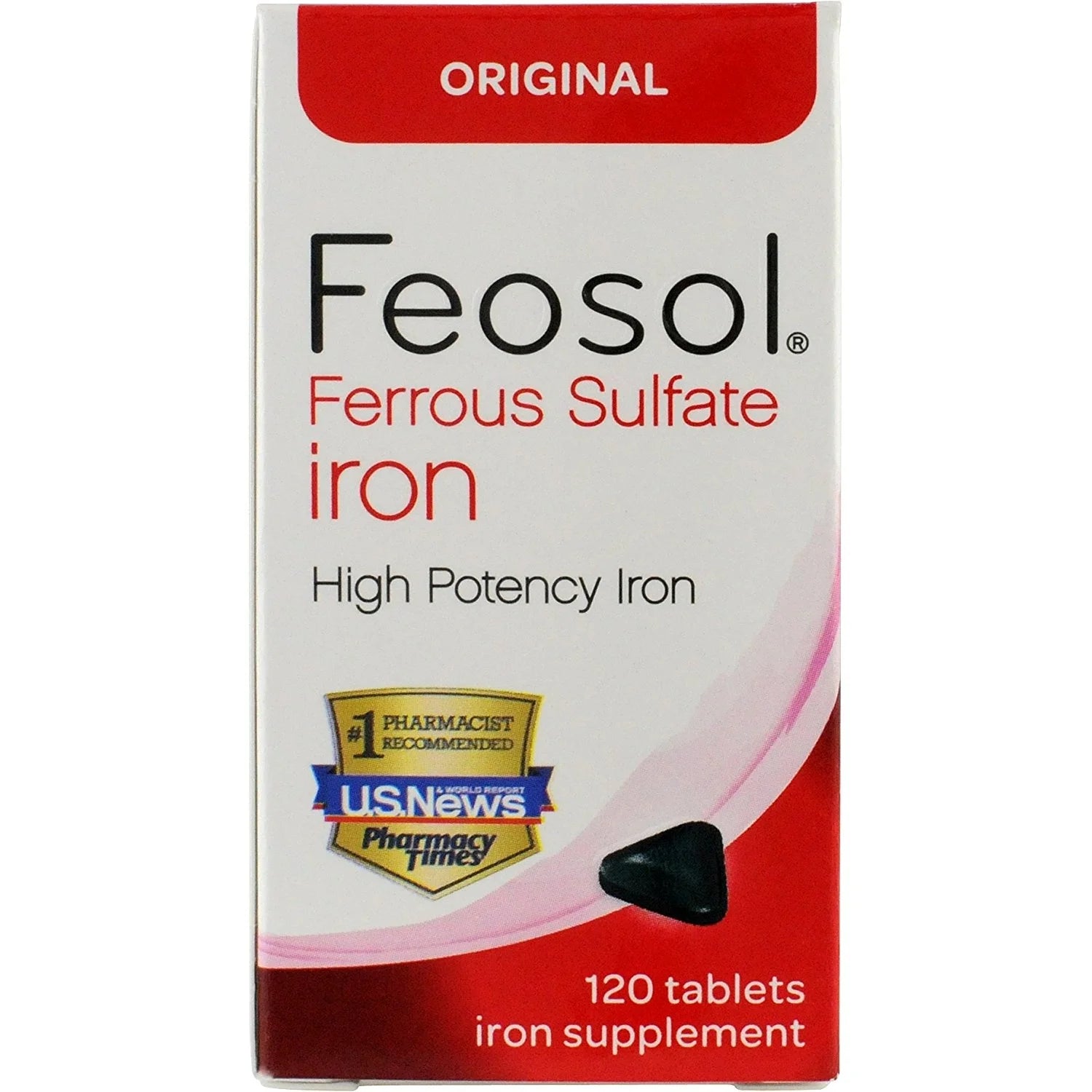 Original Ferrous Sulfate Iron, 120 Count, High Potency Iron Supplement, White