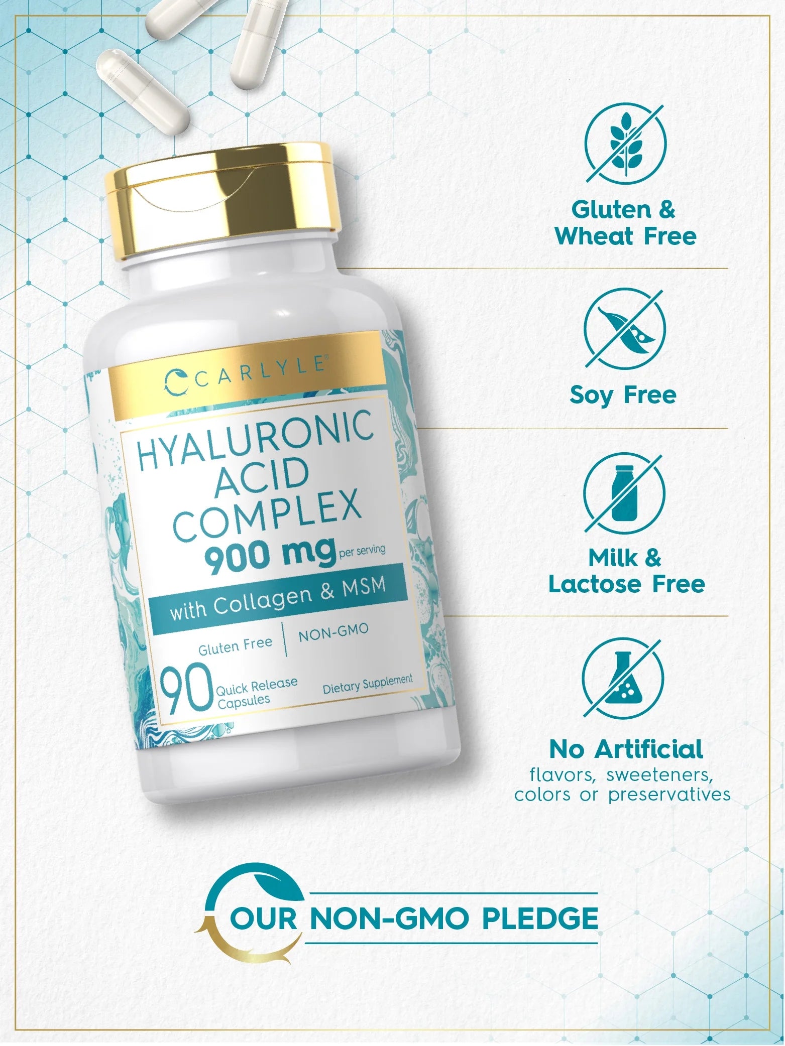 Hyaluronic Acid Supplement with Collagen 900Mg | 90 Capsules | with MSM | by