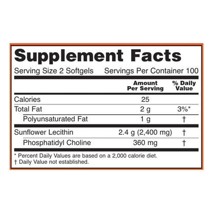 Supplements, Sunflower Lecithin 1200 Mg with Phosphatidyl Choline, 200 Softgels