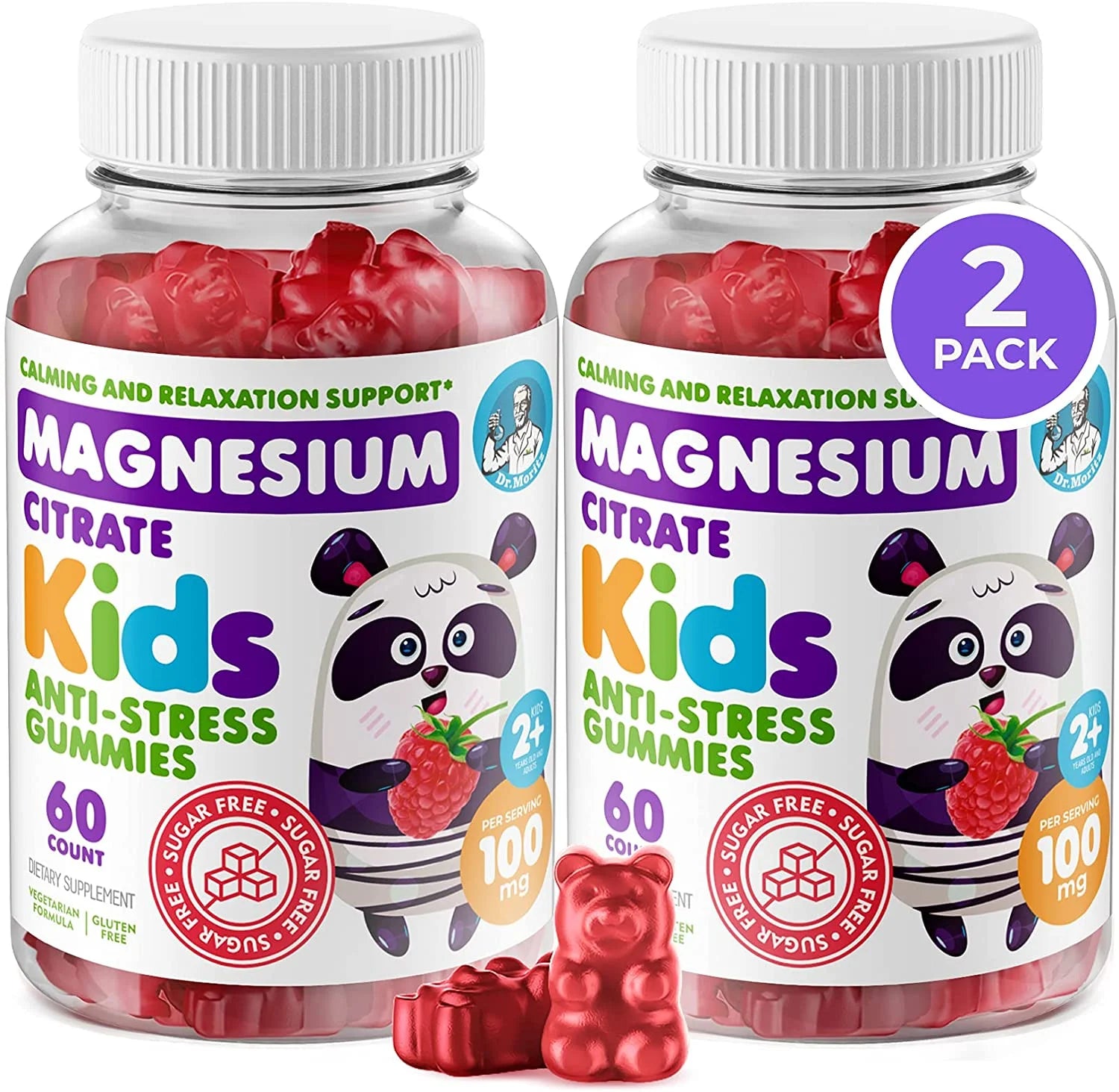 Kids Magnesium Gummies Sugar-Free Supplement for Children, Sugar-Free Magnesium Chews for Kids & Adults (120 Count (Pack of 2))