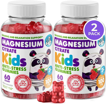 Kids Magnesium Gummies Sugar-Free Supplement for Children, Sugar-Free Magnesium Chews for Kids & Adults (120 Count (Pack of 2))