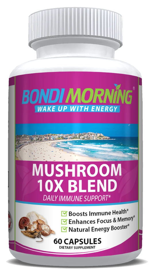 Mushroom 10X Blend - Immune Support Supplement for Brain Health & Natural Energy Boost - 60 Capsules