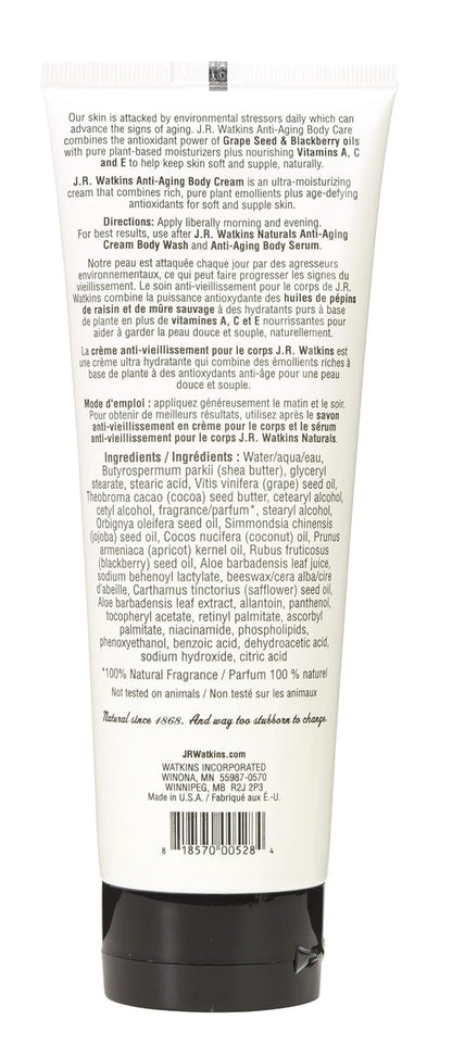 J. R.  Anti-Aging Body Cream - Grape Seed & Blackberry Oil - 8 Oz
