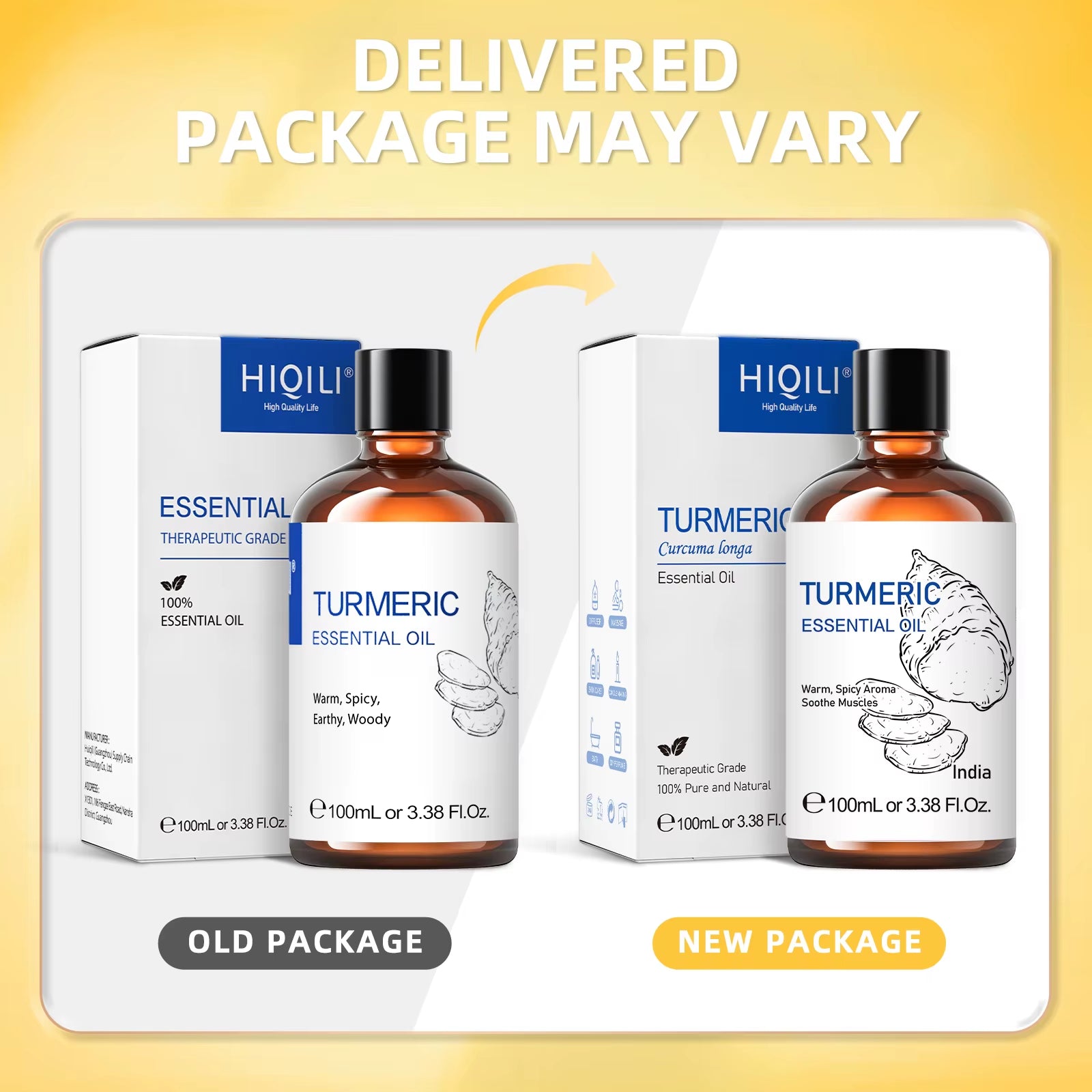 100ML Turmeric Essential Oils, 100% Pure Herbal Plant Oil for Candle, Health Promotion, Diffuser and Humidifier, Relax