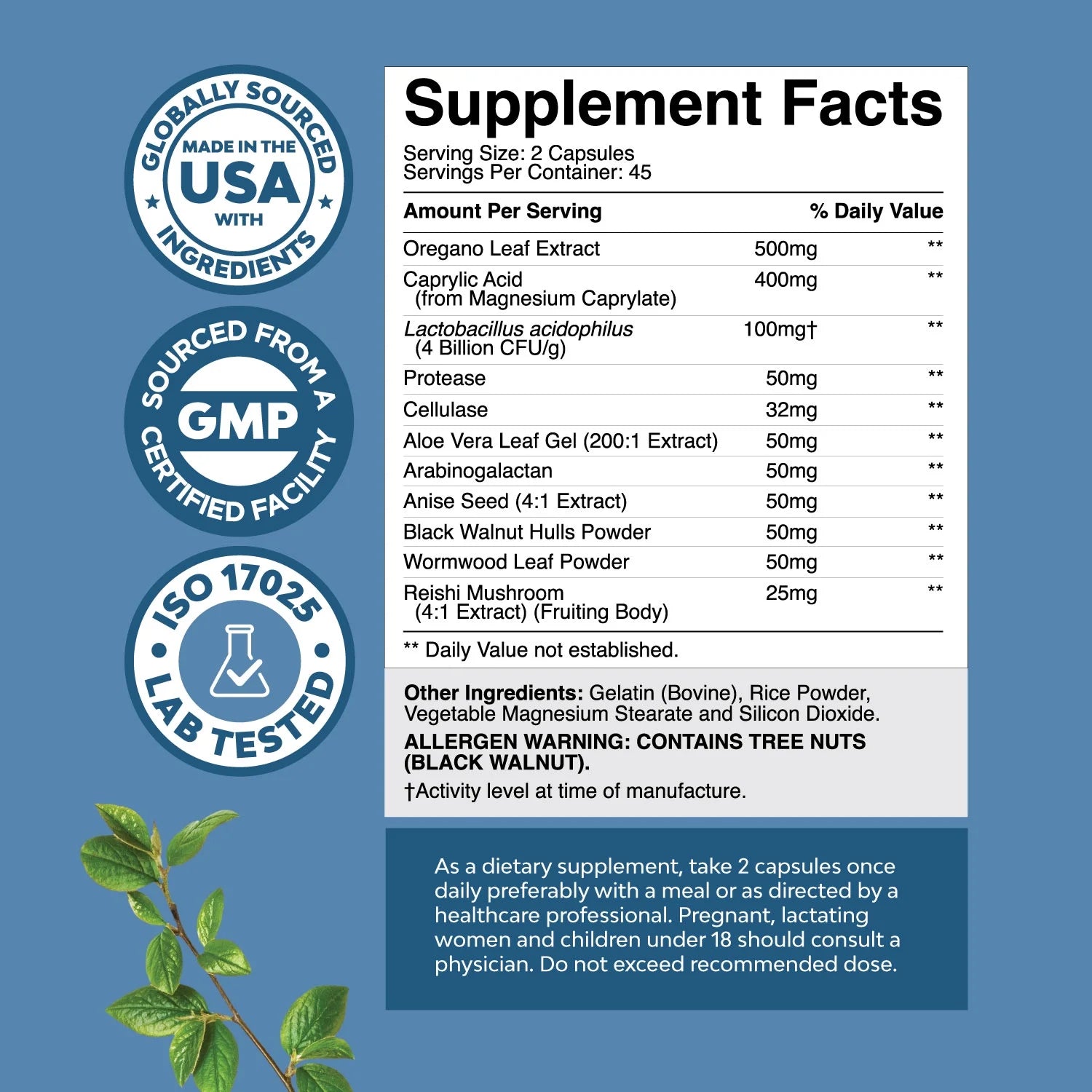 Digestion Supplement Capsules with Probiotics & Oregano Leaf Extract