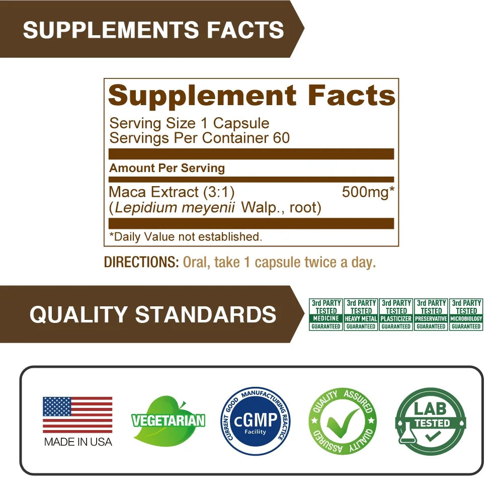 Maca Root Extract 1500Mg, Energy, Performance & Mood Supplement for Men & Women, Supports Reproductive Health, 60 Vegetarian Capsules (Pack of 3)