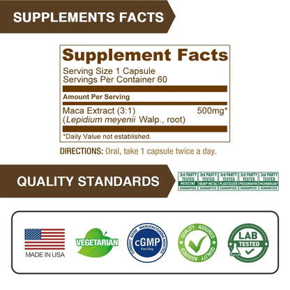 Maca Root Extract 1500Mg, Energy, Performance & Mood Supplement for Men & Women, Supports Reproductive Health, 60 Vegetarian Capsules (Pack of 3)