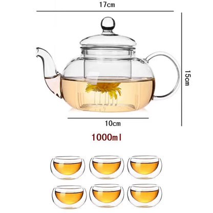 High Quality Heat Resistant Glass Tea Pot,Practical Bottle Flower Tea Cup Glass Teapot with Infuser Tea Leaf Herbal Coffee