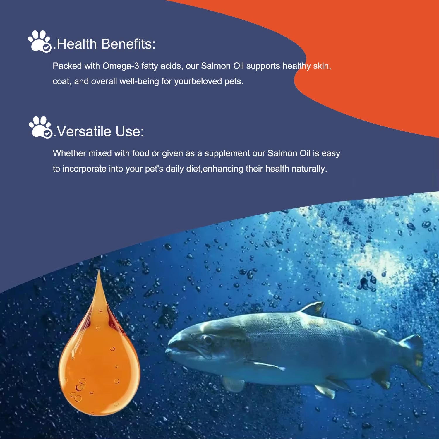 8 Fl Oz 200ML PET SALMON OIL Natural No Chemical Treatment 21 Omega Fatty Acids Nutritional Supplements for Dogs and Cats
