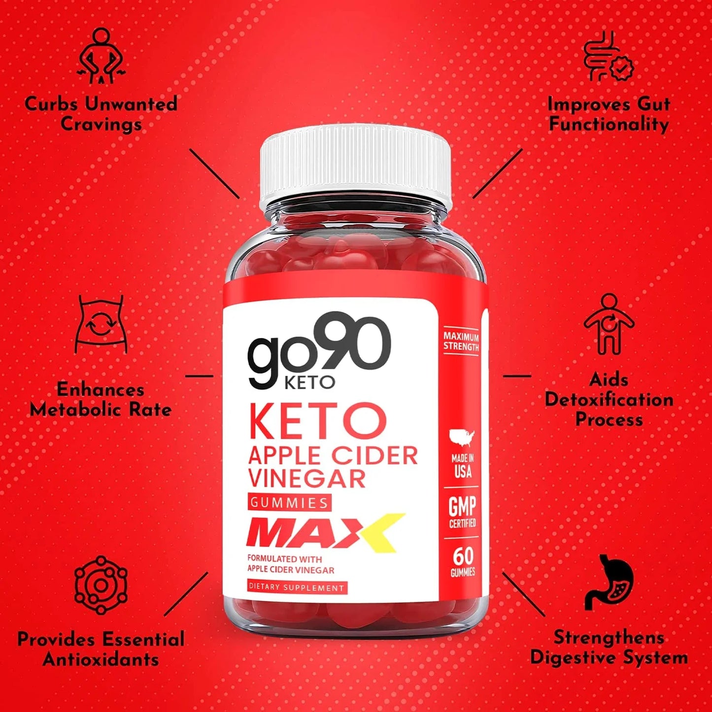 (1 Pack)  Keto ACV Gummies - Supplement for Weight Loss - Energy & Focus Boosting Dietary Supplements for Weight Management & Metabolism - Fat Burn - 60 Gummies