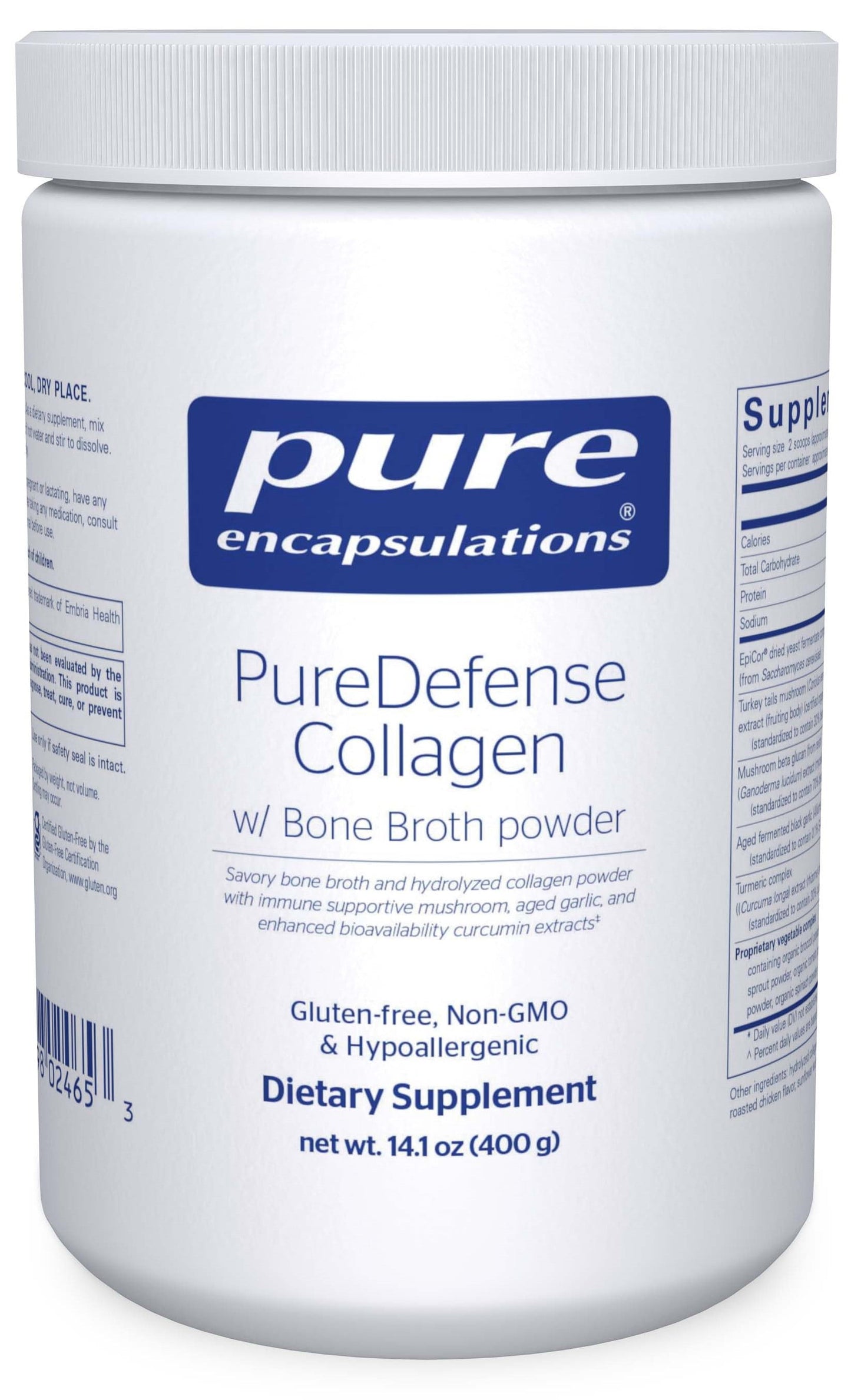 Puredefense Collagen W/ Bone Broth | Savory Bone Broth and Hydrolyzed Collagen Powder with Mushroom, Aged Garlic, and Enhanced Bioavailability Curcumin Extracts | 14.1 Ounces