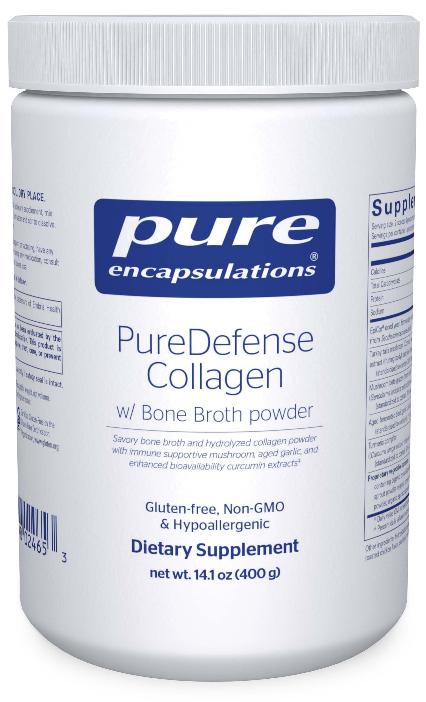 Puredefense Collagen W/ Bone Broth | Savory Bone Broth and Hydrolyzed Collagen Powder with Mushroom, Aged Garlic, and Enhanced Bioavailability Curcumin Extracts | 14.1 Ounces