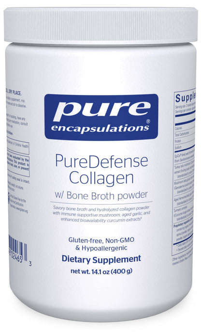 Puredefense Collagen W/ Bone Broth | Savory Bone Broth and Hydrolyzed Collagen Powder with Mushroom, Aged Garlic, and Enhanced Bioavailability Curcumin Extracts | 14.1 Ounces